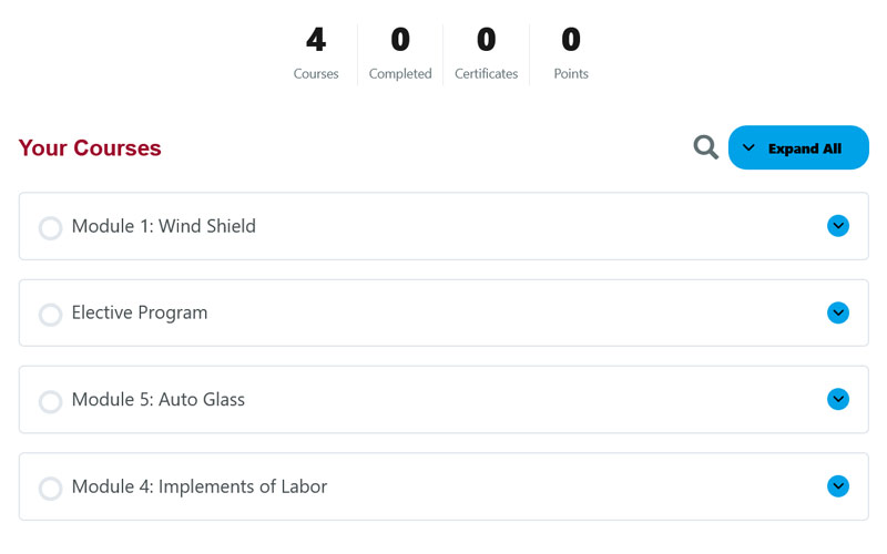 Screenshot of the My Courses section on My Account page